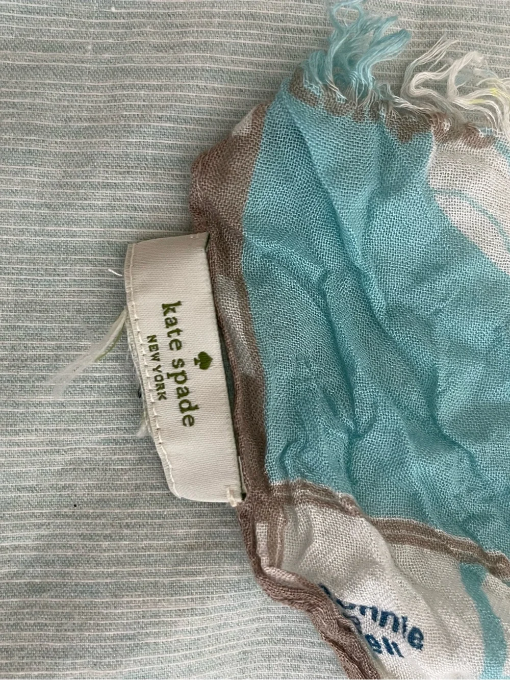 kate spade off the map West Coaat print lightweight scarf in aqua and white